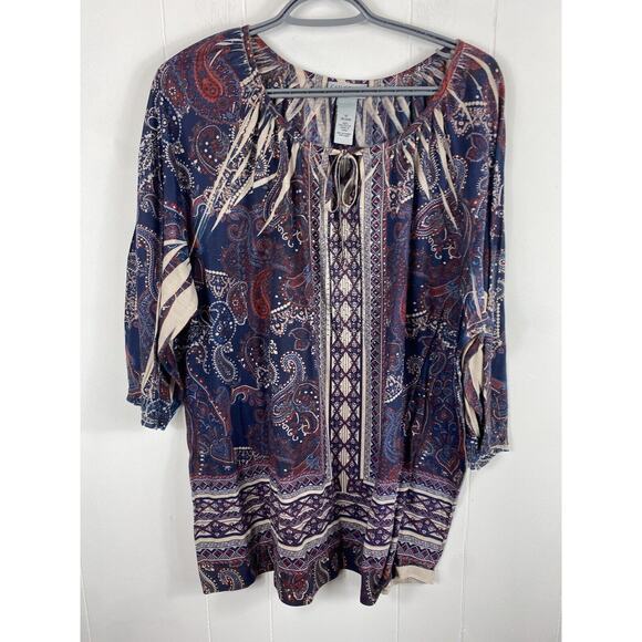 Catherine’s Ditsy Geometric Pattern 3/4 Sleeve Plus Size 1X Polyester Artsy Goth - Picture 2 of 7